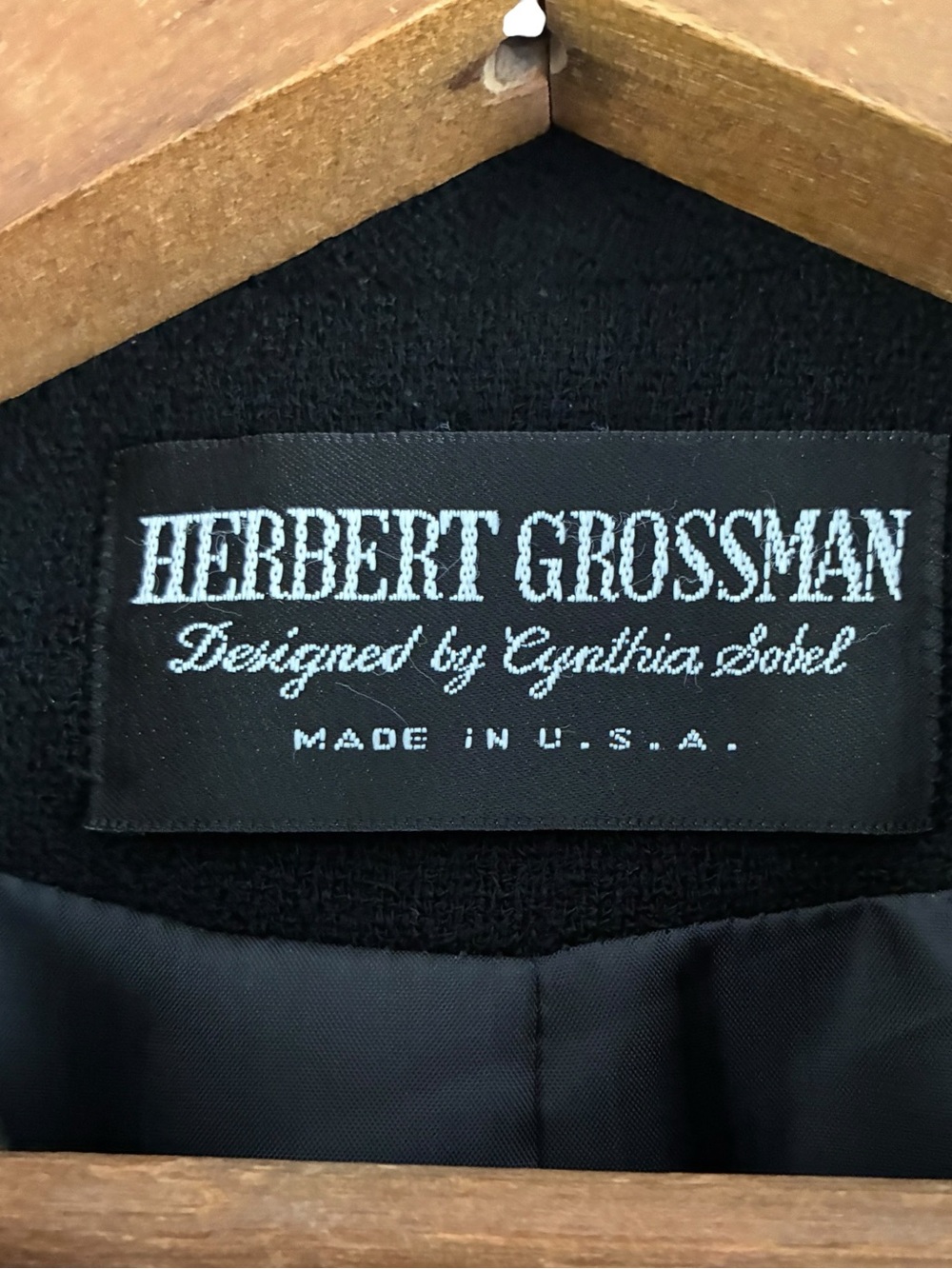 Vintage Herbert Grossman Cynthia Sobel Black Wool Jacket Gold X Buttons USA - Picture 5 of 14
